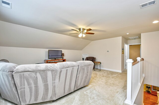1141 Prescott Cir, Myrtle Beach, SC 29577 - living area featuring a ceiling fan, lofted ceiling, recessed lighting, and light carpet