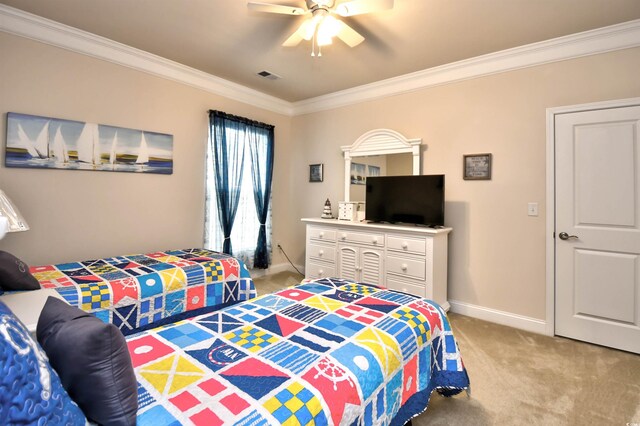 1141 Prescott Cir, Myrtle Beach, SC 29577 - bedroom with ornamental molding, light carpet, and ceiling fan