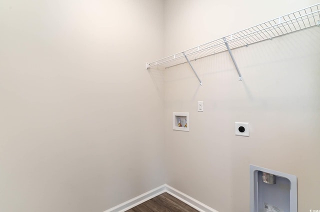 2859 Riverboat Way, Conway, SC 29526 - laundry area with hookup for an electric dryer, hookup for a washing machine, baseboards, and dark wood-style floors