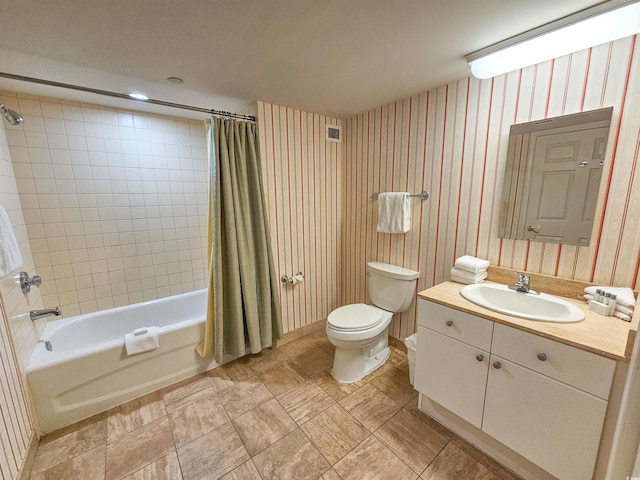 8560 Queensway Blvd Unit 508, Myrtle Beach, SC 29572 - full bathroom with shower / tub combo with curtain, vanity, and wallpapered walls