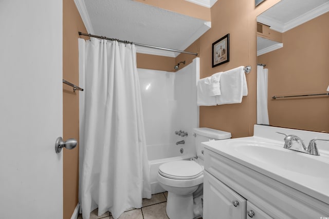 9661 Shore Dr Unit A1, Myrtle Beach, SC 29572 - full bath with crown molding, tile patterned flooring, vanity, toilet, and shower / bath combo with shower curtain