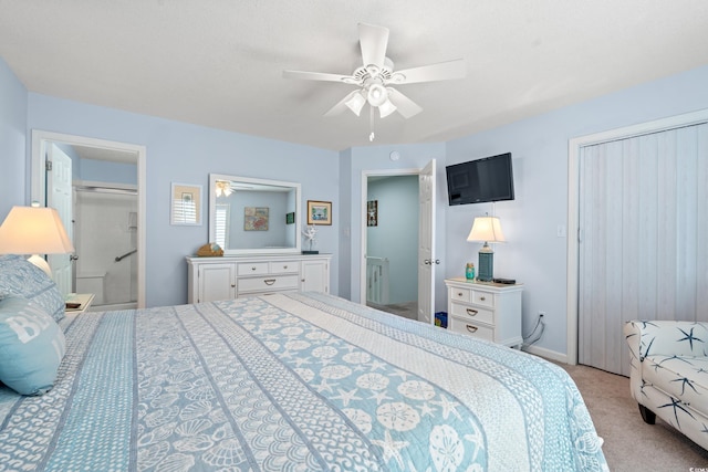 7403 N Ocean Blvd Unit C, Myrtle Beach, SC 29572 - carpeted bedroom featuring a ceiling fan and ensuite bath