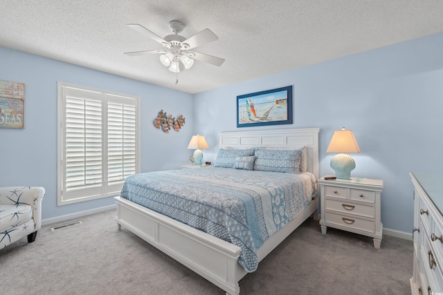 7403 N Ocean Blvd Unit C, Myrtle Beach, SC 29572 - carpeted bedroom featuring baseboards, a textured ceiling, and ceiling fan