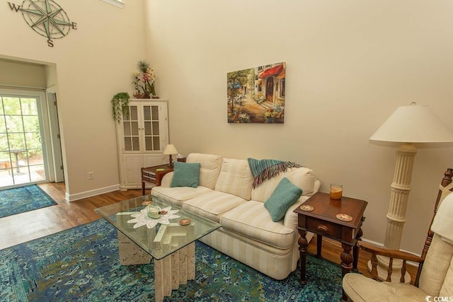 1028 Fairway Ln Unit 71, Conway, SC 29526 - living area featuring wood finished floors, baseboards, and a towering ceiling