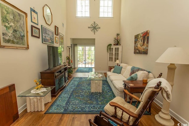 1028 Fairway Ln Unit 71, Conway, SC 29526 - living room featuring wood finished floors, baseboards, and a high ceiling