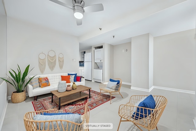 4000 N Ocean Blvd Unit 1002, North Myrtle Beach, SC 29582 - living room featuring ceiling fan and baseboards