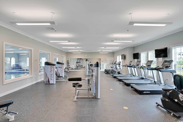 8715 Baton Rouge Ave NW, Calabash, NC 28467 - workout area with crown molding and baseboards