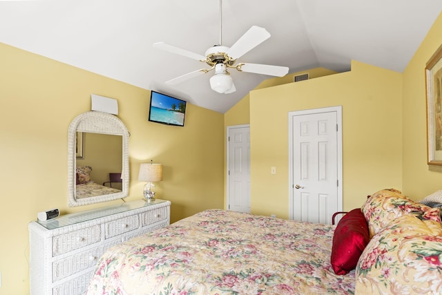4002 Acorn Way N, Myrtle Beach, SC 29582 - bedroom featuring vaulted ceiling and a ceiling fan