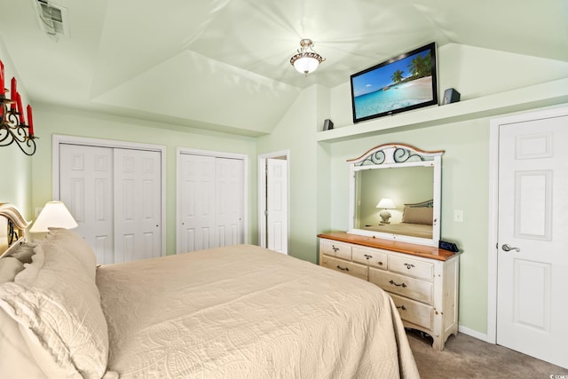 4002 Acorn Way N, Myrtle Beach, SC 29582 - bedroom with light carpet, multiple closets, and lofted ceiling