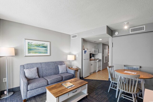 304 N Ocean Blvd Unit 1113, North Myrtle Beach, SC 29582 - living area with a textured ceiling and light tile patterned floors