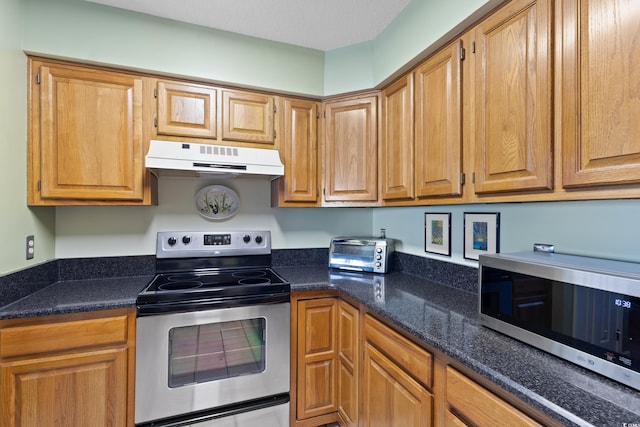 1422 Baldwin Ct Unit 1422, Little River, SC 29566 - kitchen featuring appliances with stainless steel finishes, under cabinet range hood, and dark stone counters