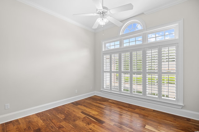 423 Chapman Loop, Pawleys Island, SC 29585 - unfurnished room featuring dark wood-style flooring, baseboards, crown molding, and ceiling fan