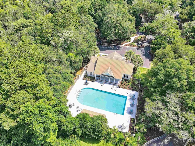 423 Chapman Loop, Pawleys Island, SC 29585 - view from above of property featuring a pool area and a forest