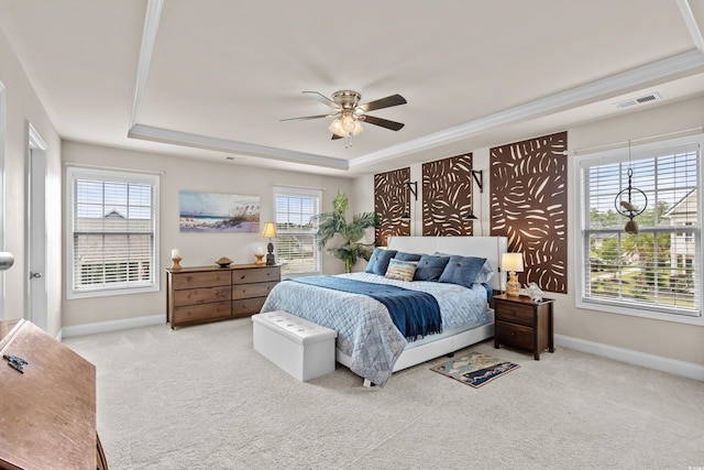 1189 Wyatt Ln, Myrtle Beach, SC 29577 - carpeted bedroom with a tray ceiling, baseboards, and a ceiling fan