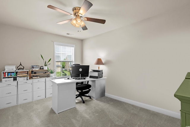 1189 Wyatt Ln, Myrtle Beach, SC 29577 - office area featuring ceiling fan, light carpet, and baseboards