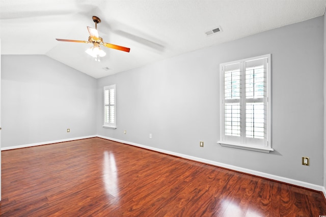 4406 Barcelona Ln, Little River, SC 29566 - spare room featuring a ceiling fan, wood finished floors, vaulted ceiling, and baseboards