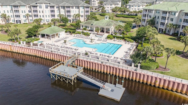 2180 Waterview Dr Unit 725, North Myrtle Beach, SC 29582 - aerial view of a large body of water, a pool, and apartment complex