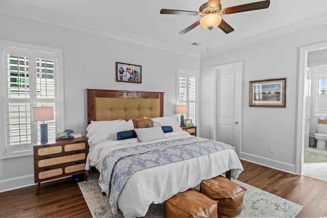 1106 Tarpon Pond Rd, North Myrtle Beach, SC 29582 - bedroom with dark wood-style floors, baseboards, crown molding, and ensuite bathroom