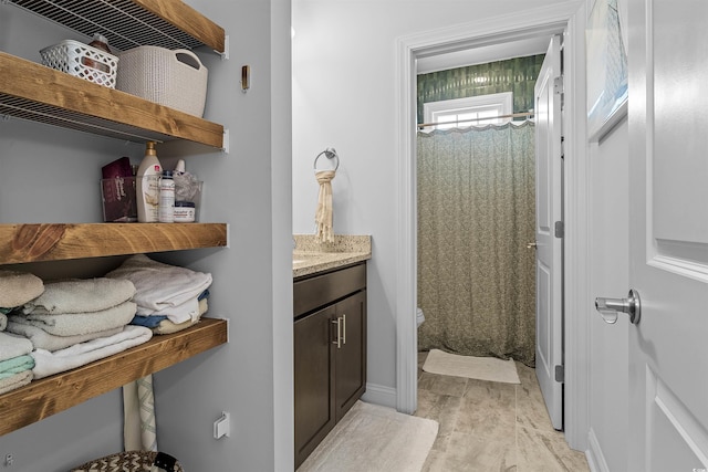 1106 Tarpon Pond Rd, North Myrtle Beach, SC 29582 - bathroom with a shower with curtain, vanity, and toilet