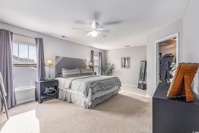 1209 Eagle Creek Dr, Myrtle Beach, SC 29588 - bedroom with multiple windows, a walk in closet, carpet, and a ceiling fan
