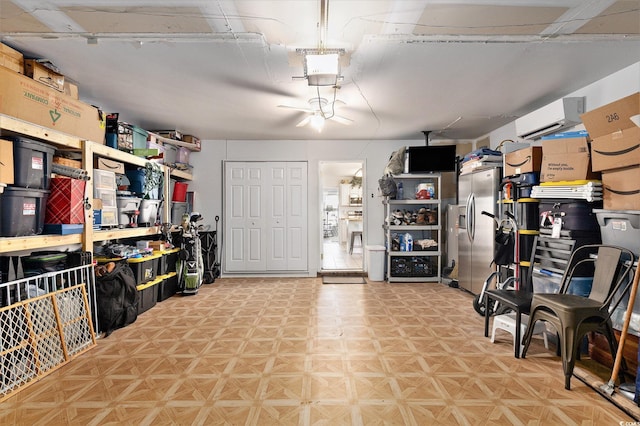 1209 Eagle Creek Dr, Myrtle Beach, SC 29588 - garage featuring an AC wall unit and stainless steel refrigerator with ice dispenser
