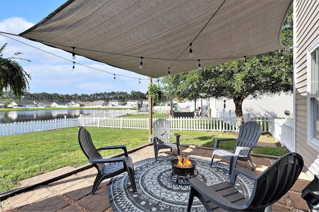 1209 Eagle Creek Dr, Myrtle Beach, SC 29588 - view of patio with an outdoor fire pit and a water view