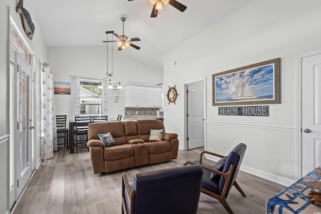 6001-1737 S Kings Hwy, Myrtle Beach, SC 29575 - living room with a ceiling fan, wood finished floors, and high vaulted ceiling