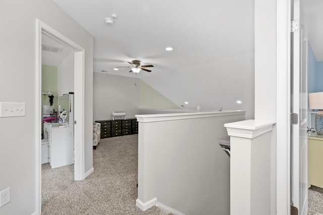 115 Machrie Loop Unit D, Myrtle Beach, SC 29588 - hallway with carpet, an upstairs landing, lofted ceiling, recessed lighting, and baseboards