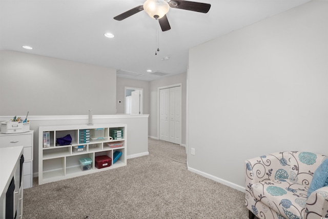 115 Machrie Loop Unit D, Myrtle Beach, SC 29588 - living area with carpet flooring, a ceiling fan, baseboards, and recessed lighting
