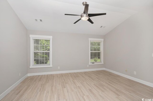 231 Marbella Dr, Murrells Inlet, SC 29576 - empty room featuring vaulted ceiling, light wood-style floors, baseboards, and a ceiling fan