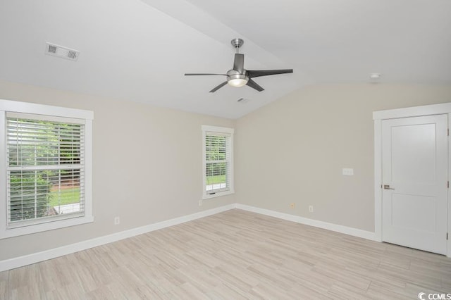 231 Marbella Dr, Murrells Inlet, SC 29576 - empty room featuring vaulted ceiling, ceiling fan, light wood finished floors, and baseboards