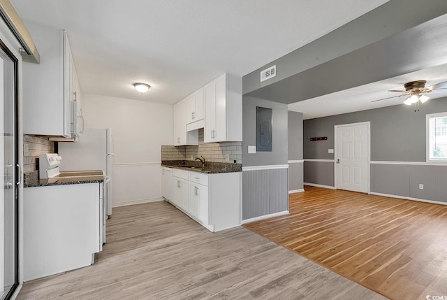 633 Sparrow Dr Unit B, Surfside Beach, SC 29575 - kitchen featuring a sink, electric panel, light wood-type flooring, open floor plan, and decorative backsplash