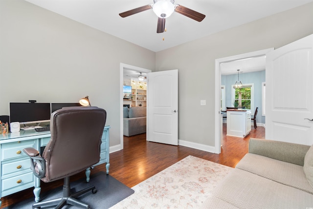 116 Chapel Ridge Cir, Myrtle Beach, SC 29588 - office area featuring a ceiling fan, wood finished floors, and baseboards