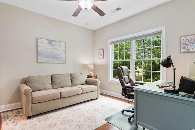 116 Chapel Ridge Cir, Myrtle Beach, SC 29588 - home office featuring ceiling fan, baseboards, and light wood-style floors