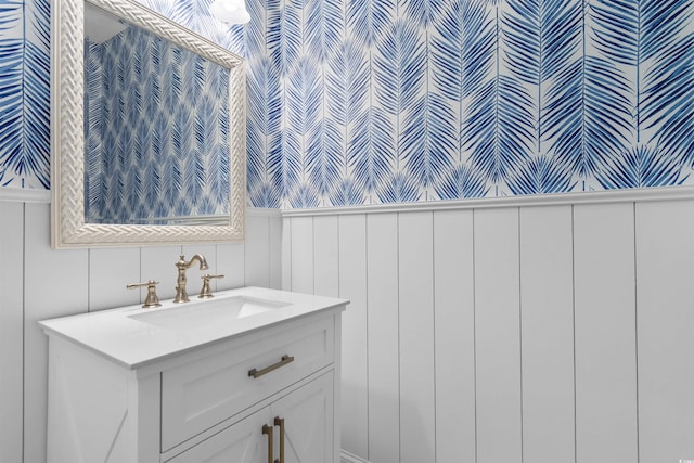 116 Chapel Ridge Cir, Myrtle Beach, SC 29588 - bathroom with vanity, a decorative wall, and a wainscoted wall