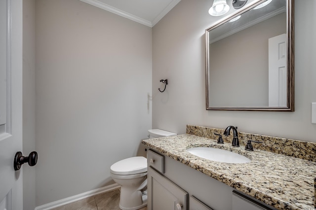 3334 Cedar Creek Run, Little River, SC 29566 - bathroom with toilet, vanity, ornamental molding, baseboards, and tile patterned floors