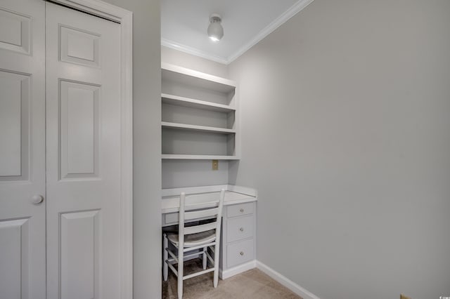 3334 Cedar Creek Run, Little River, SC 29566 - unfurnished office featuring built in study area, light carpet, ornamental molding, and baseboards