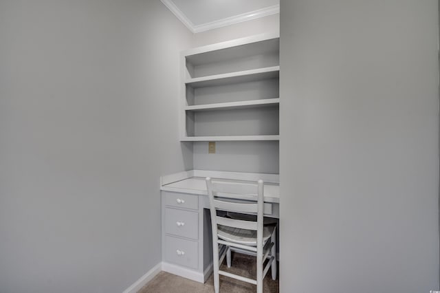 3334 Cedar Creek Run, Little River, SC 29566 - unfurnished office with built in desk, ornamental molding, light carpet, and baseboards