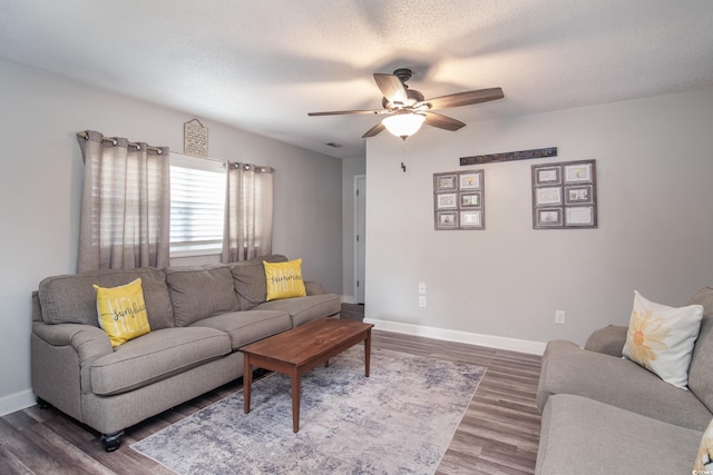 2510 Redwood St, Georgetown, SC 29440 - living room with ceiling fan, wood finished floors, baseboards, and a textured ceiling