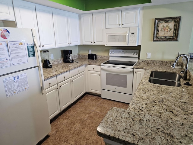 4103 N Ocean Blvd N Unit 204, North Myrtle Beach, SC 29582 - kitchen featuring white appliances, a sink, white cabinetry, and dark tile patterned floors