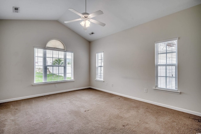422 S Poplar Dr, Surfside Beach, SC 29575 - carpeted spare room featuring a ceiling fan, baseboards, and vaulted ceiling