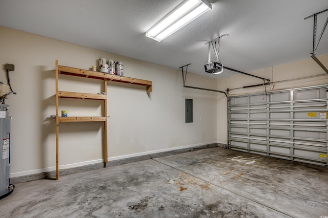 422 S Poplar Dr, Surfside Beach, SC 29575 - garage with a garage door opener, electric panel, baseboards, and electric water heater