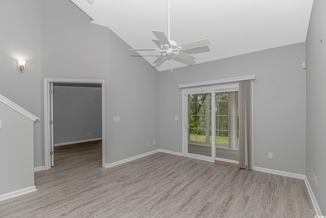 751 Painted Bunting Dr Unit E, Murrells Inlet, SC 29576 - spare room with ceiling fan, wood finished floors, baseboards, and high vaulted ceiling