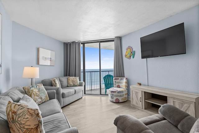 9550 Shore Dr Unit 529, Myrtle Beach, SC 29572 - living room featuring floor to ceiling windows, light wood-type flooring, and a textured ceiling