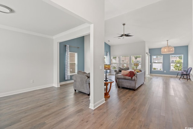 720 Little Fawn Way, Myrtle Beach, SC 29579 - living room with wood finished floors, a ceiling fan, and baseboards
