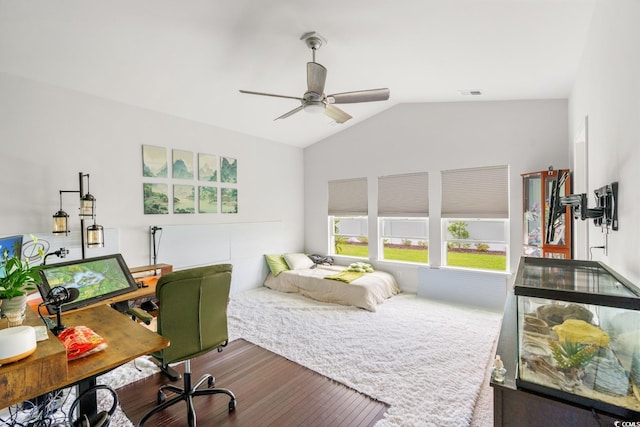 720 Little Fawn Way, Myrtle Beach, SC 29579 - bedroom with wood finished floors, lofted ceiling, a ceiling fan, and an office area
