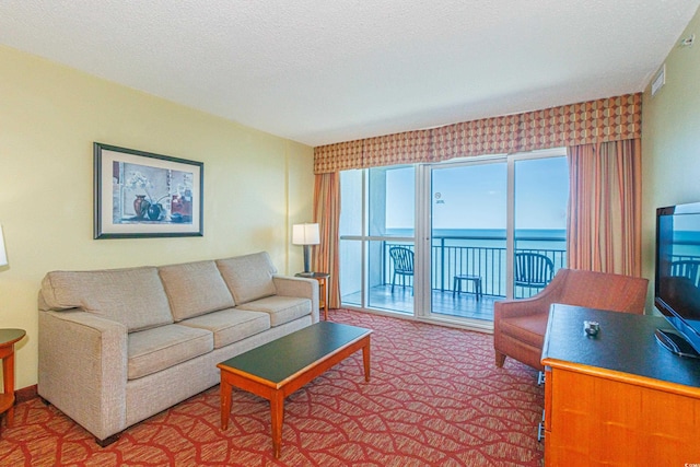 504 N Ocean Blvd Unit 1804A/B, Myrtle Beach, SC 29577 - carpeted living room with a textured ceiling