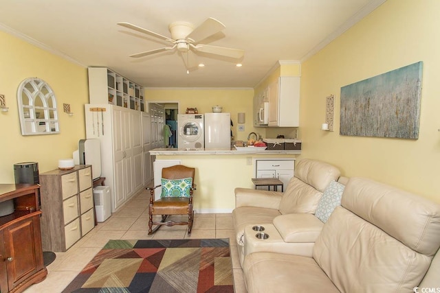 4516 Seaview St Unit 137, North Myrtle Beach, SC 29582 - living area featuring light tile patterned floors, ceiling fan, crown molding, and recessed lighting