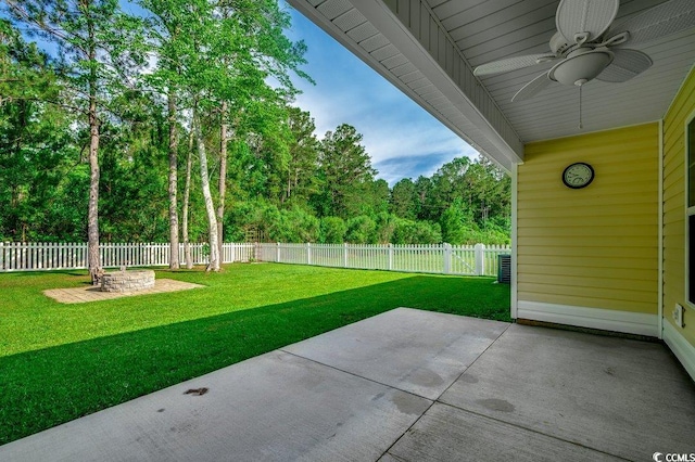 3129 Slade Dr, Conway, SC 29526 - view of patio / terrace with a ceiling fan and a forest view
