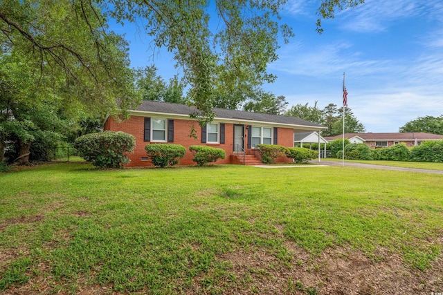 203 Longwood Ln, Conway, SC 29527 - ranch-style home with brick siding, driveway, an attached carport, and crawl space